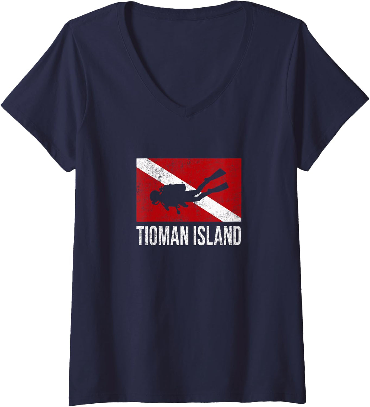 Women's Tioman Island Scuba Diving Diver Dive Flag Gift V-Neck T-Shirt - Navy Blue