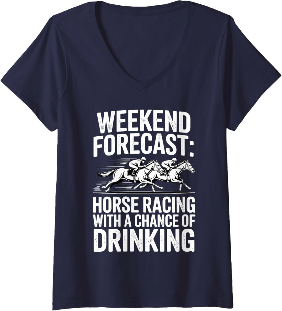 Women's Funny Horse Racing Design for Men Women Horse Racing Lovers V-Neck T-Shirt - Navy Blue