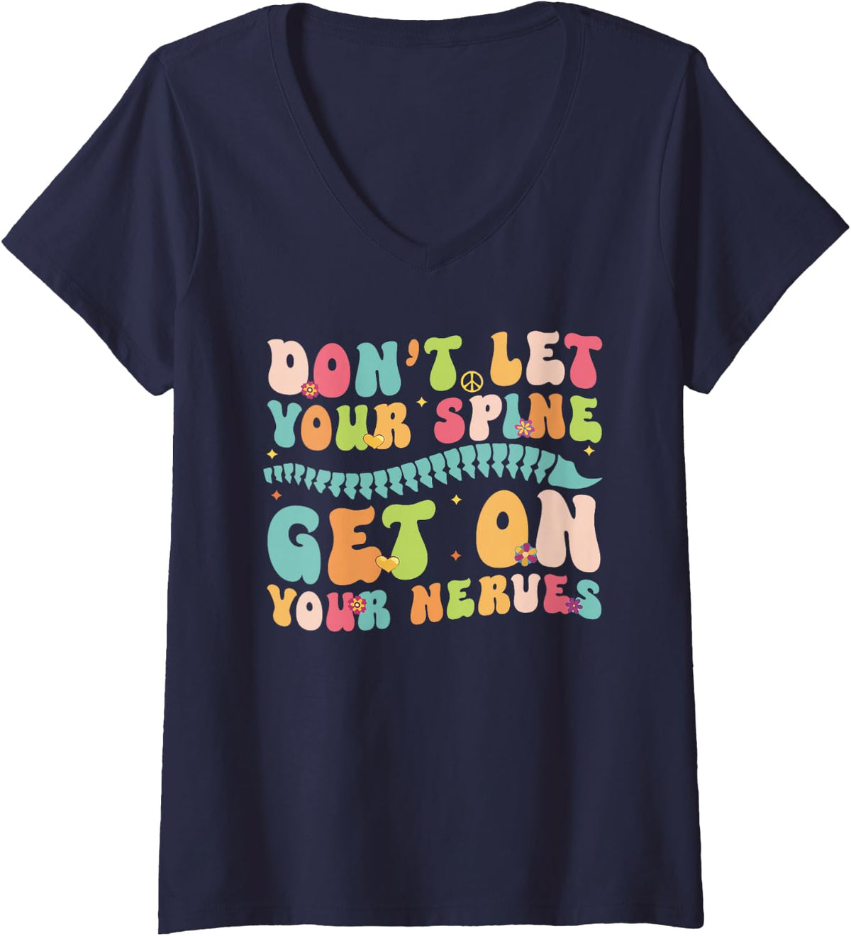 Women's Chiropractor Groovy Spine Doctor of Chiropractic Men Women V-Neck T-Shirt - Navy Blue
