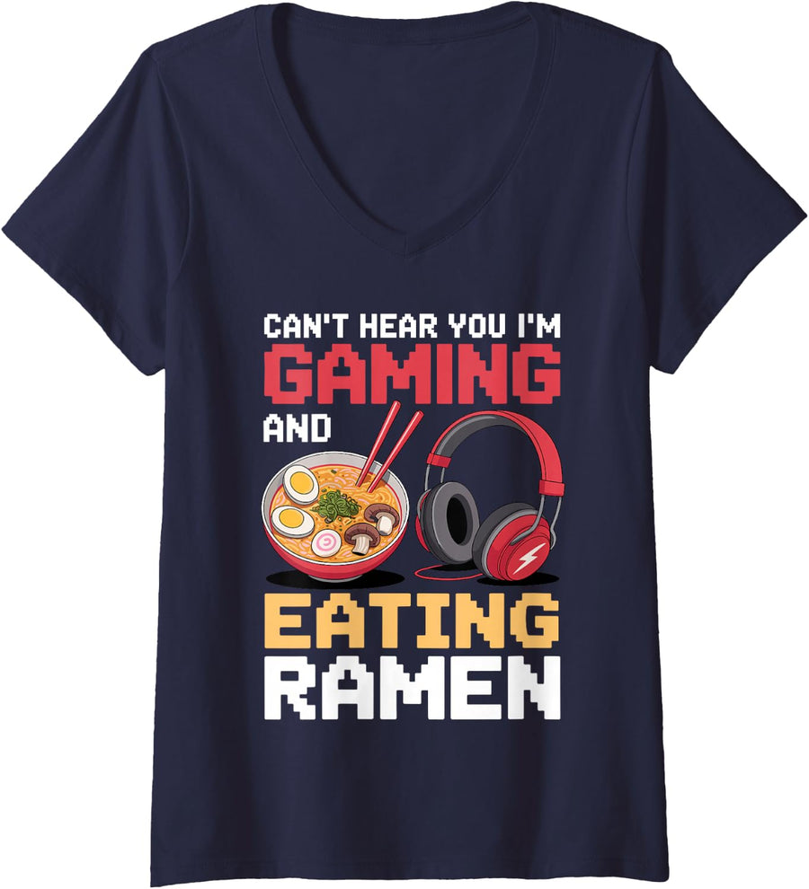 Women's Cute Ramen Design for Men Women Kids Noodles Ramen Lovers V-Neck T-Shirt - Navy Blue