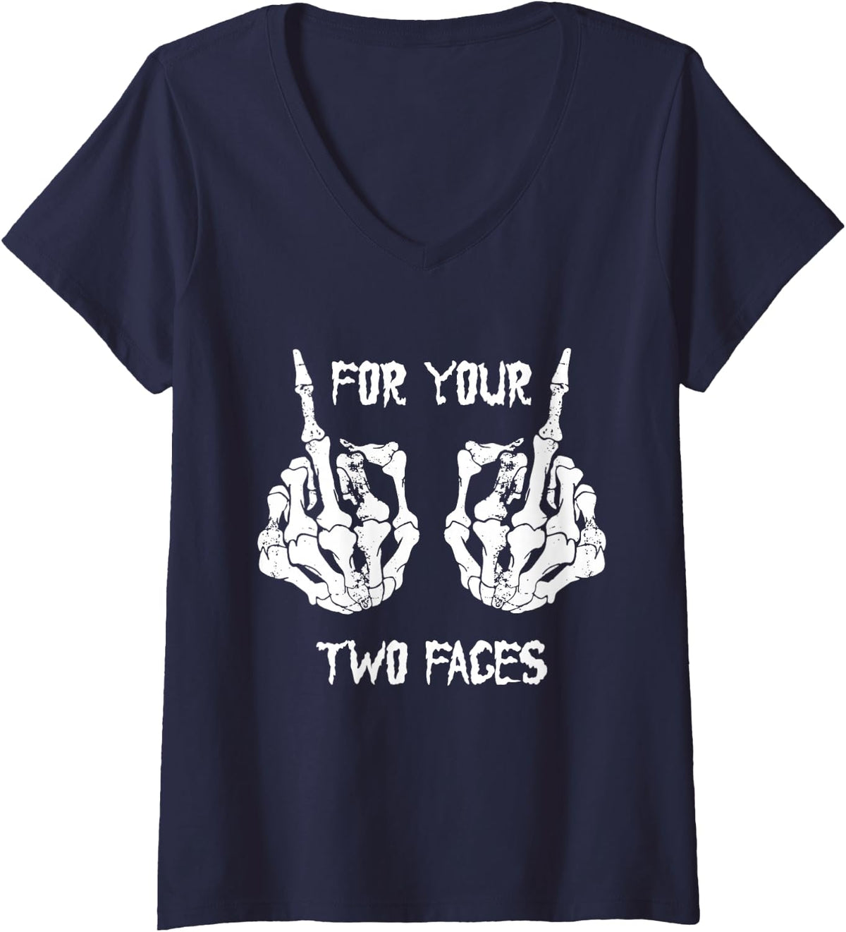 Women's for Your Two Faces Skeleton Aesthetic Clothes Goth E Girl V-Neck T-Shirt - Navy Blue