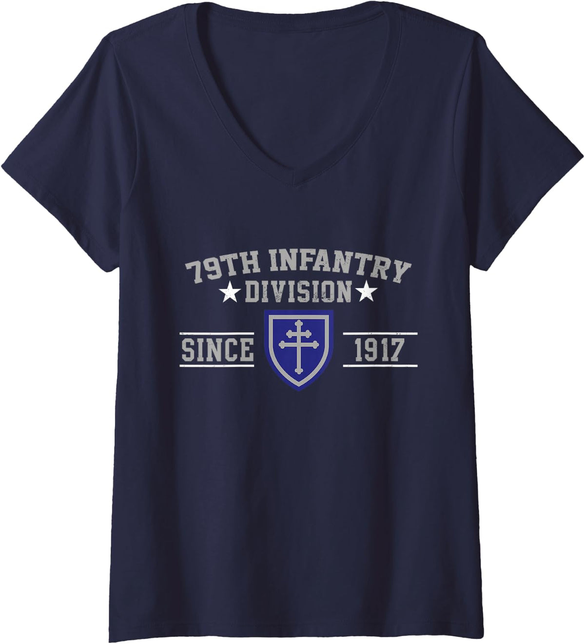 Women's 79th Infantry Division Veteran Military Father Day Christmas V-Neck T-Shirt - Navy Blue