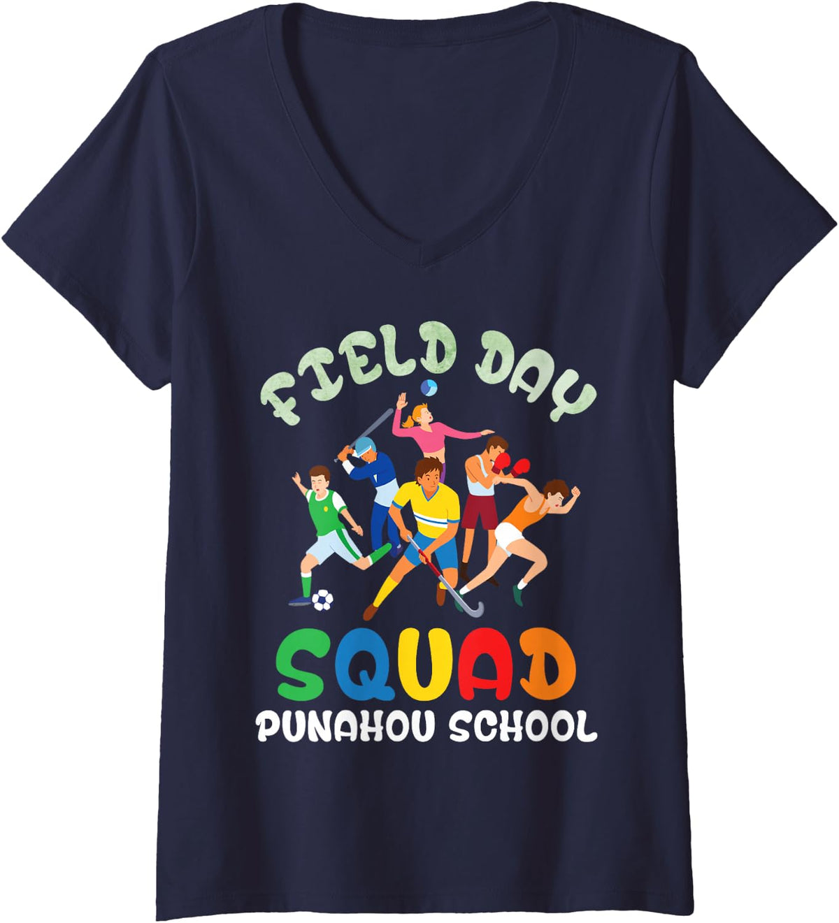 Women's Students Field Day Squad Punahou School Sport Team Athletic V-Neck T-Shirt - Navy Blue
