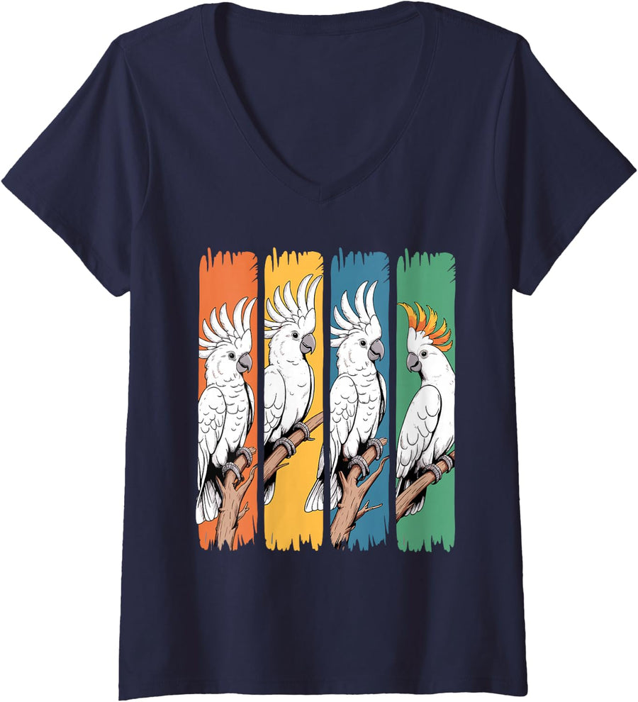 Women's Cute Cockatoo Art for Men Women Kids Parrot Goffin Cockatoo V-Neck T-Shirt - Navy Blue