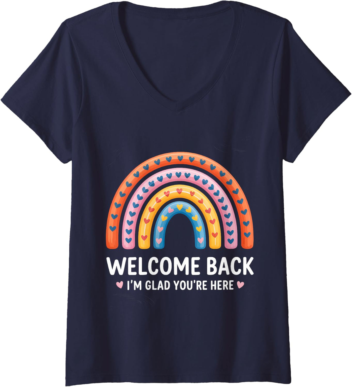 Women's Welcome Back I'm Glad You're Here Teacher Back to School V-Neck T-Shirt - Navy Blue