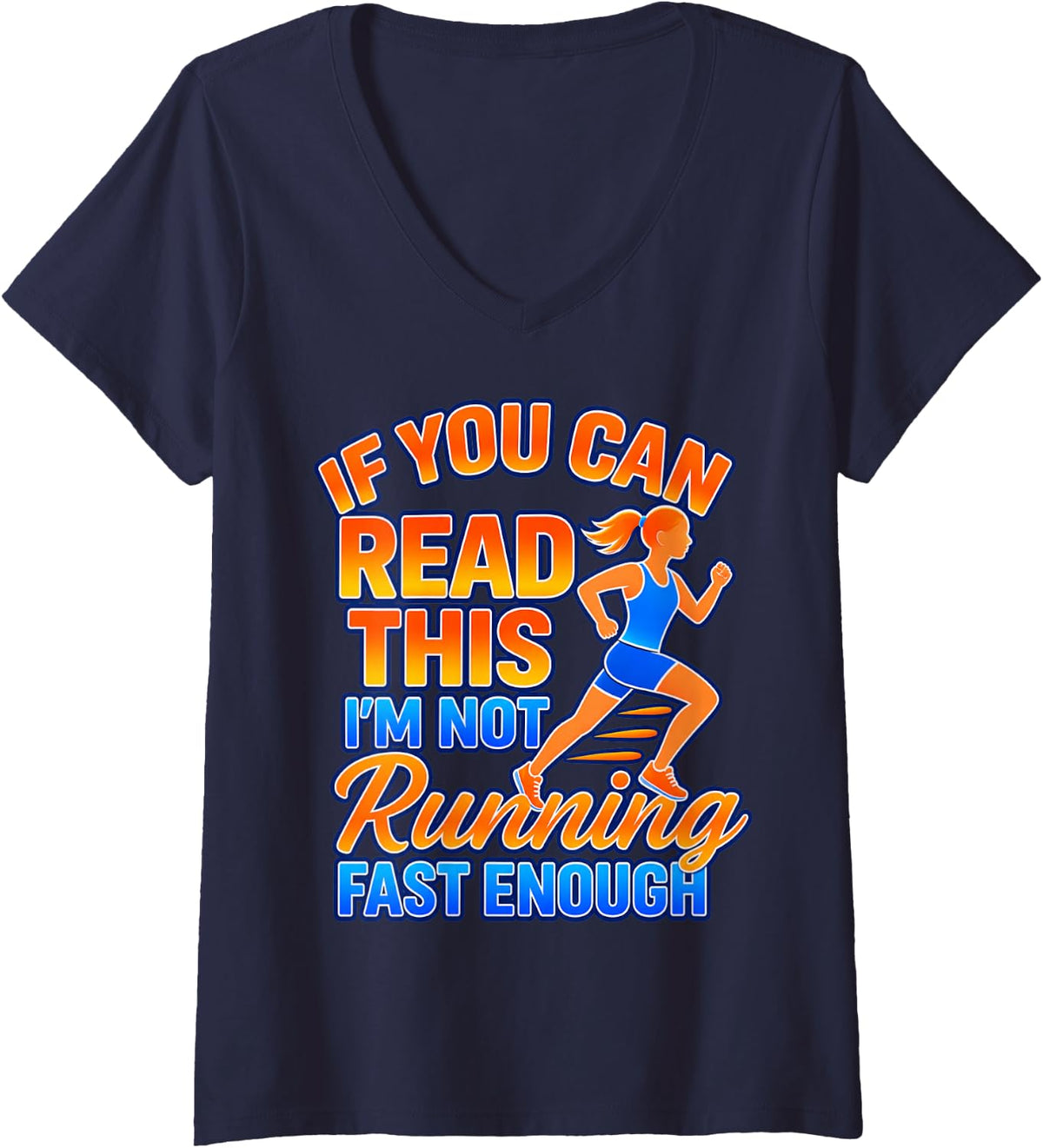 Women's Kids Teen Girl Track & Field Cross Country Runner Women Gift V-Neck T-Shirt - Navy Blue