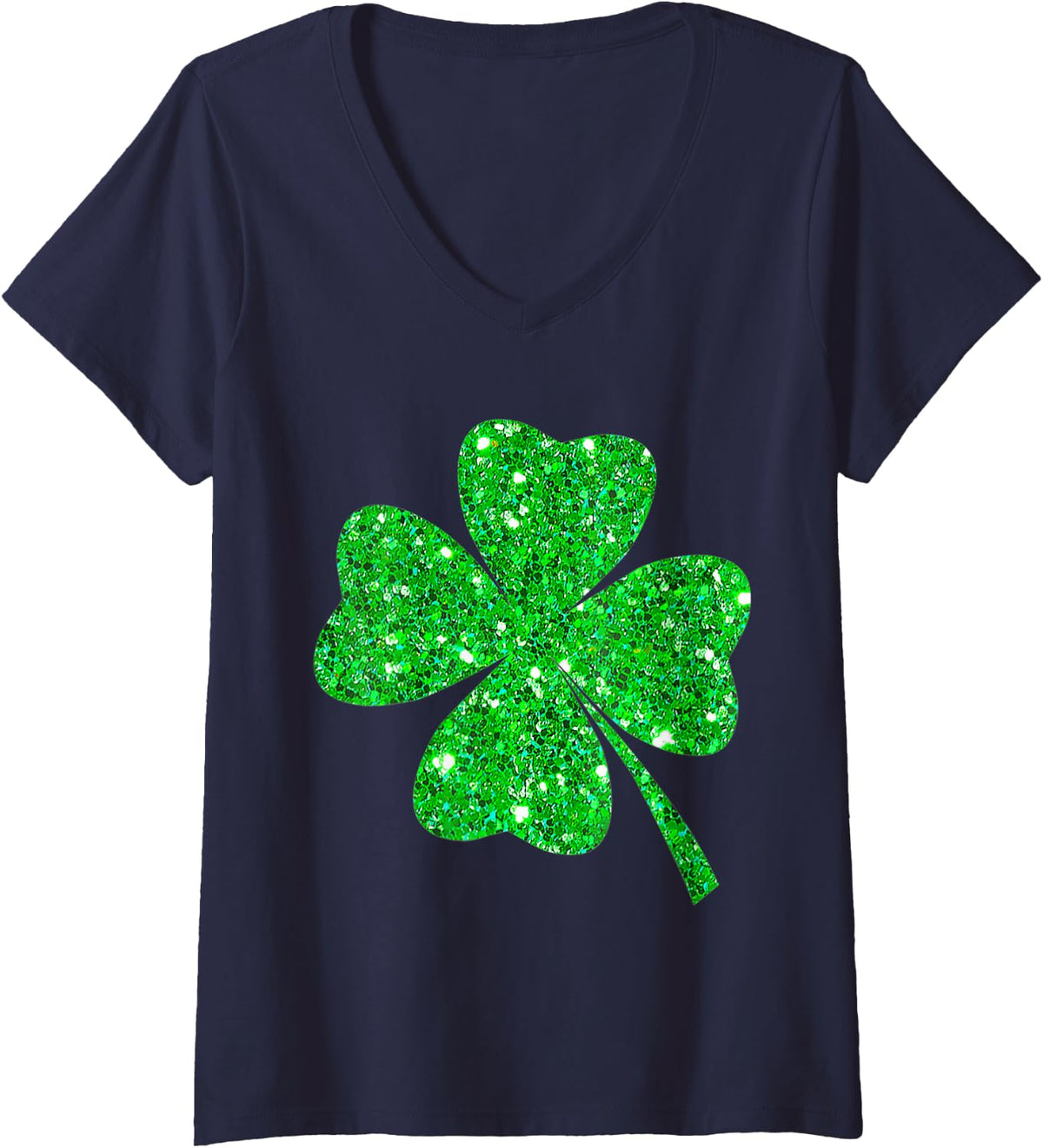 Women's Irish Shamrock Tie Dye Happy St Patrick's Day Go Lucky Gift V-Neck T-Shirt - Navy Blue