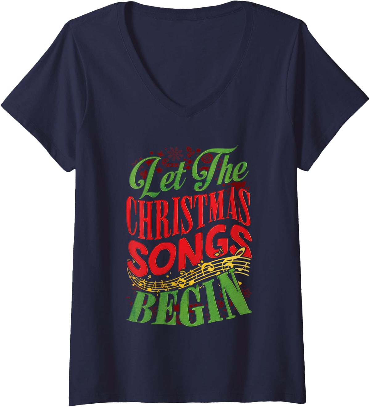 Women's Christmas Music Holiday Songs Festive Music Lover V-Neck T-Shirt - Navy Blue