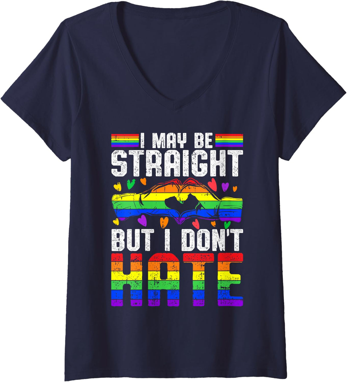 Women's LGBT Ally Lesbian Gay Straight Alliance Support V-Neck T-Shirt - Navy Blue
