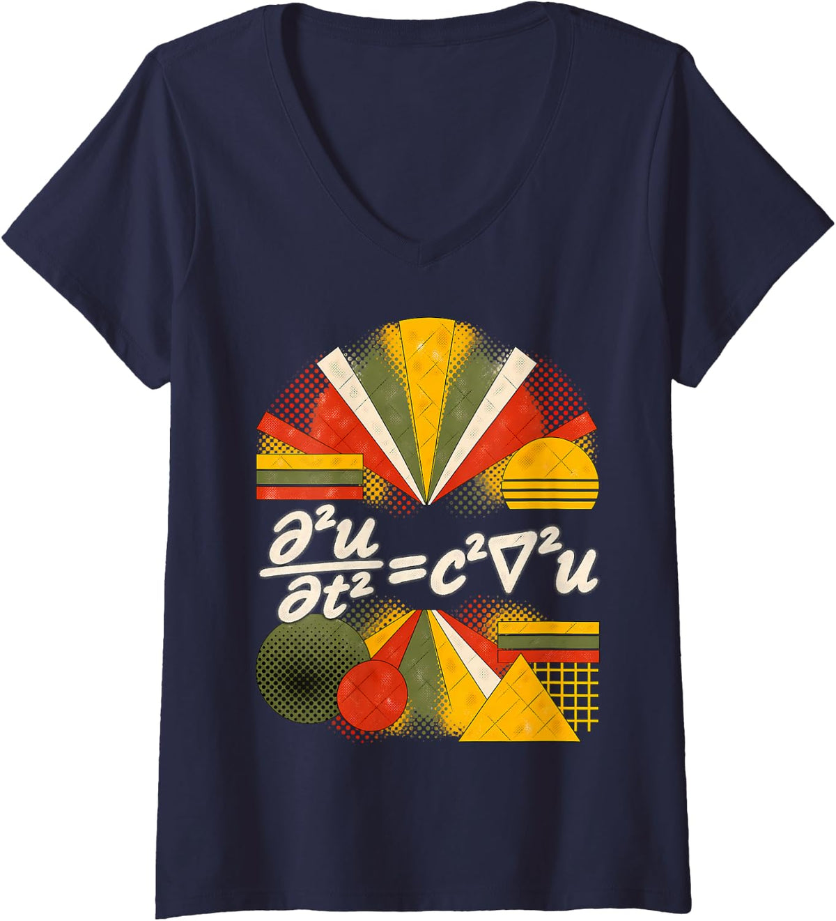 Women's d'Alembert Wave Equation Physics Design V-Neck T-Shirt - Navy Blue
