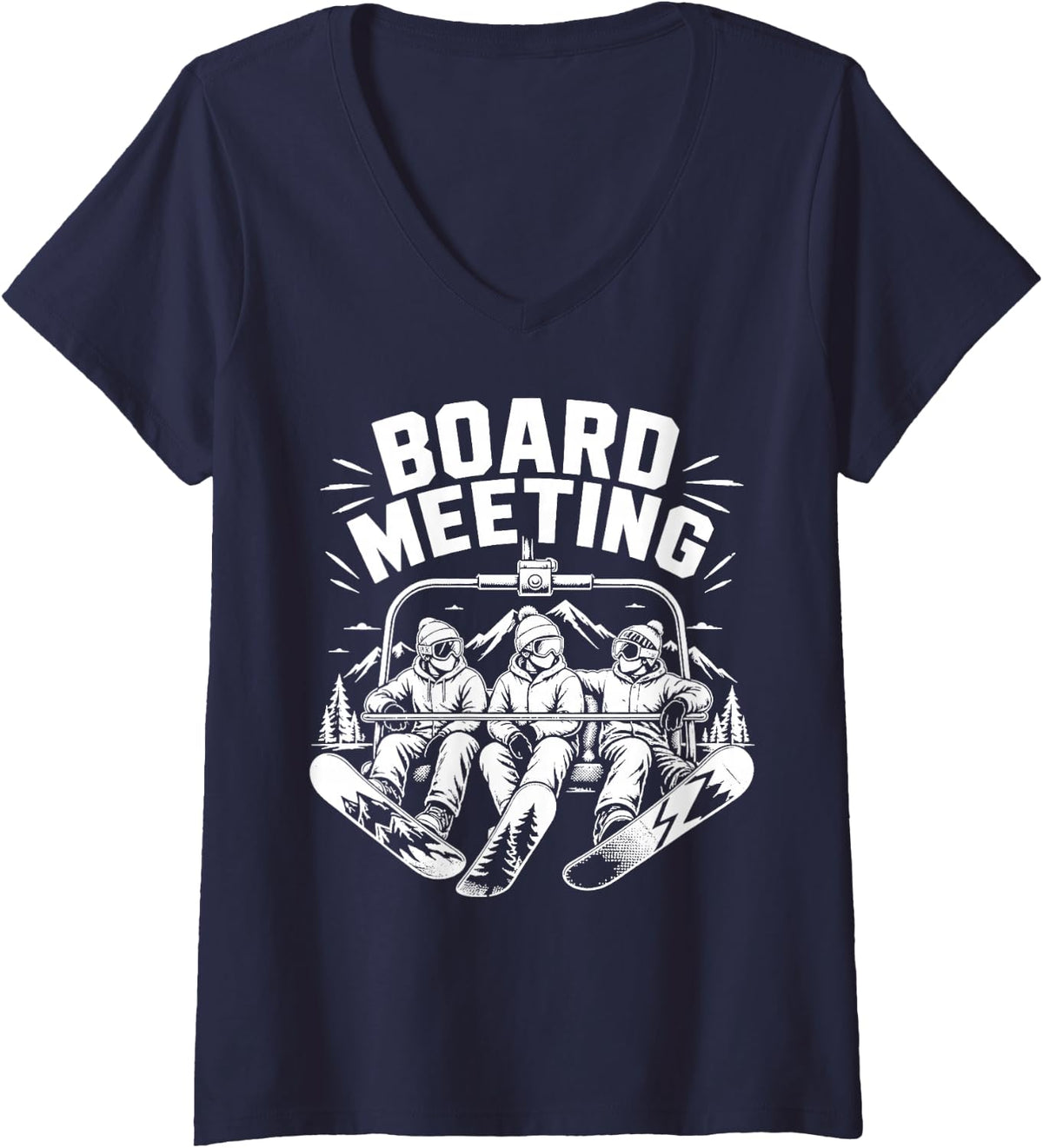 Women's Boarder Snowboard Buddies Snowboarding Vacation Rider V-Neck T-Shirt - Navy Blue
