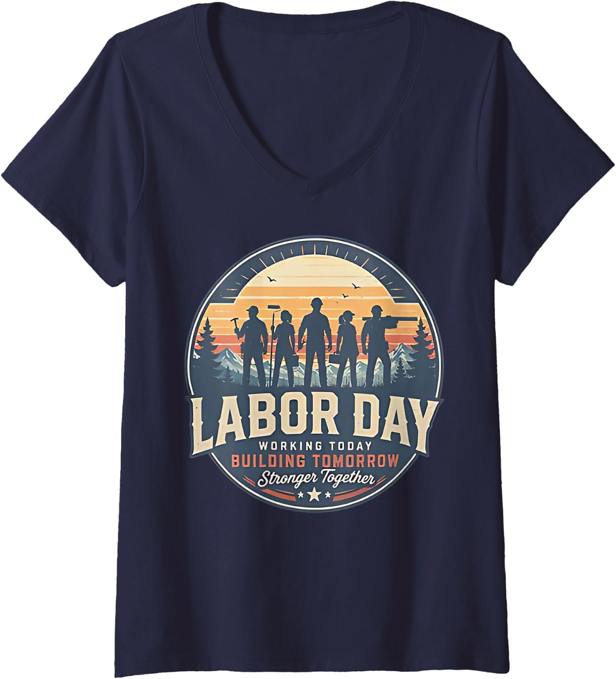 Women's Labor Day for Men Women V-Neck T-Shirt - Navy Blue