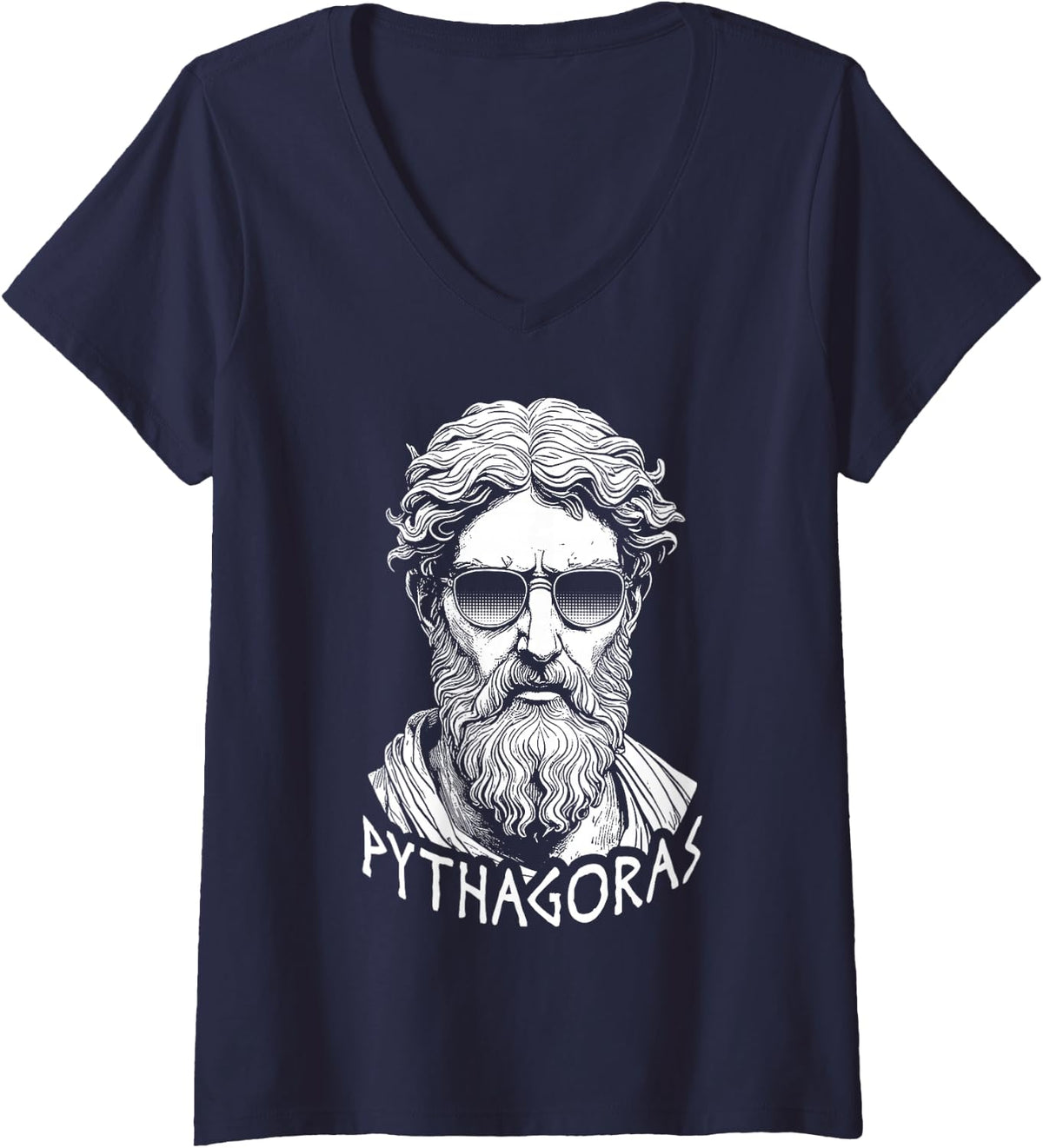 Women's Pythagoras Funny Mathematics Sunglasses Science Math Teacher V-Neck T-Shirt - Navy Blue