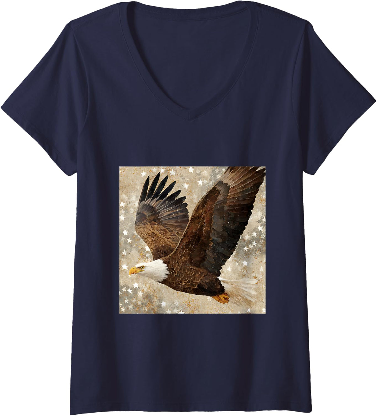 Women's American Bald Flight Stars Patriotic USA V-Neck T-Shirt - Navy Blue