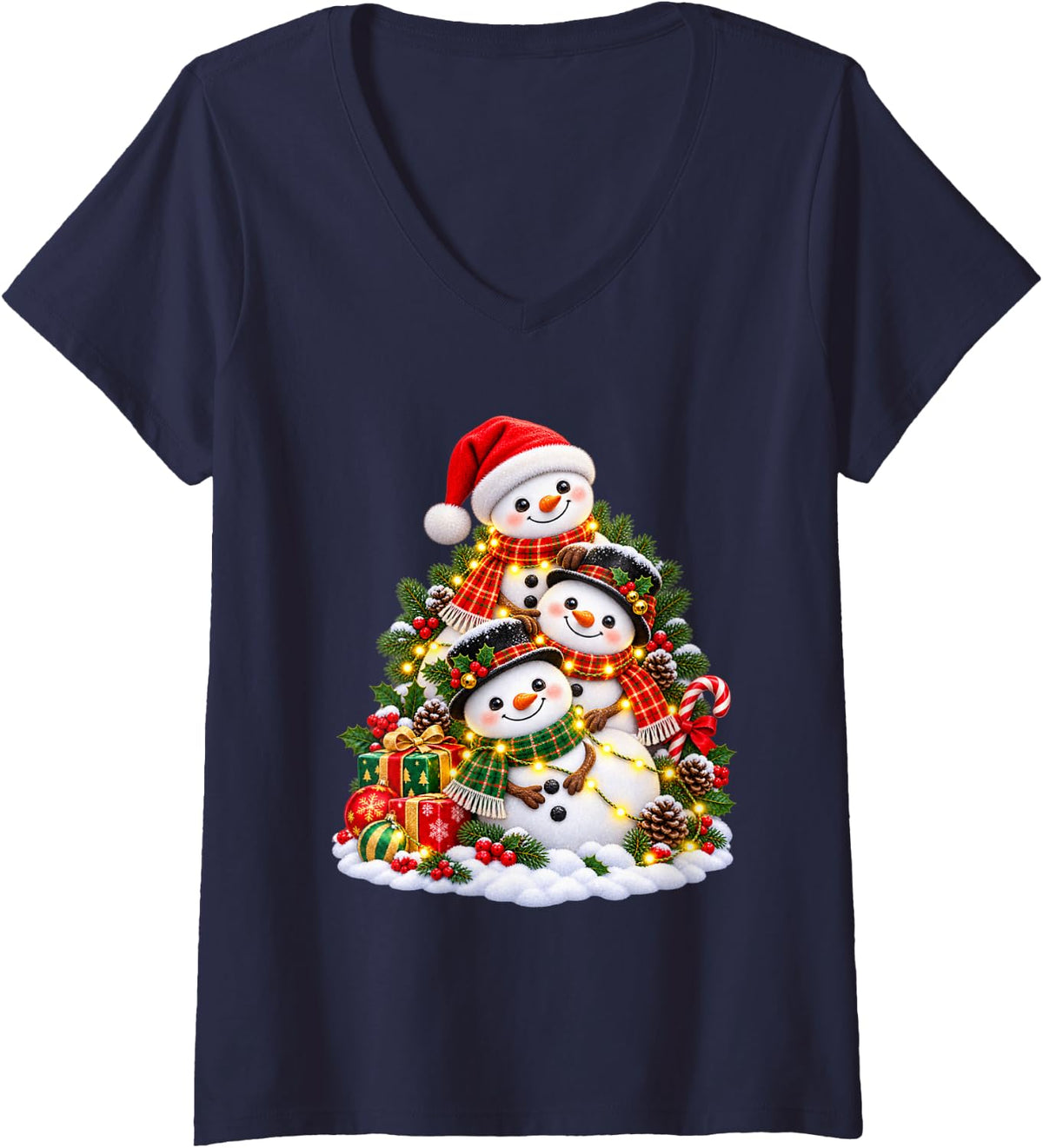 Women's Jolly Sloth Christmas Animal Lover Graphic V-Neck T-Shirt - Navy Blue
