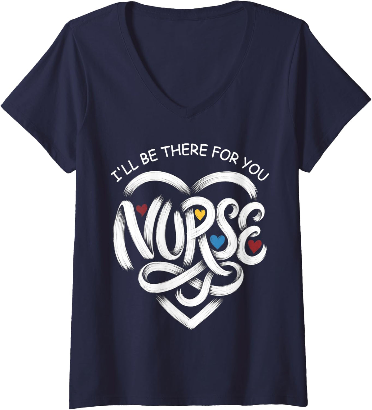 Women's Nurse Care with Heart Nursing Humor Hearts for Men Women V-Neck T-Shirt - Navy Blue