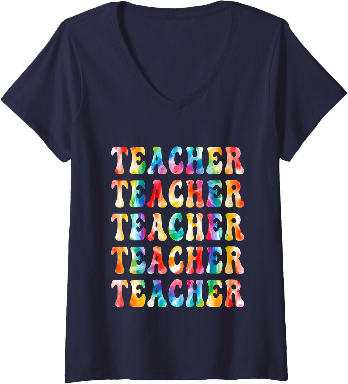 Women's Groovy Teacher Cute First Day of School Retro Back to School V-Neck T-Shirt - Navy Blue