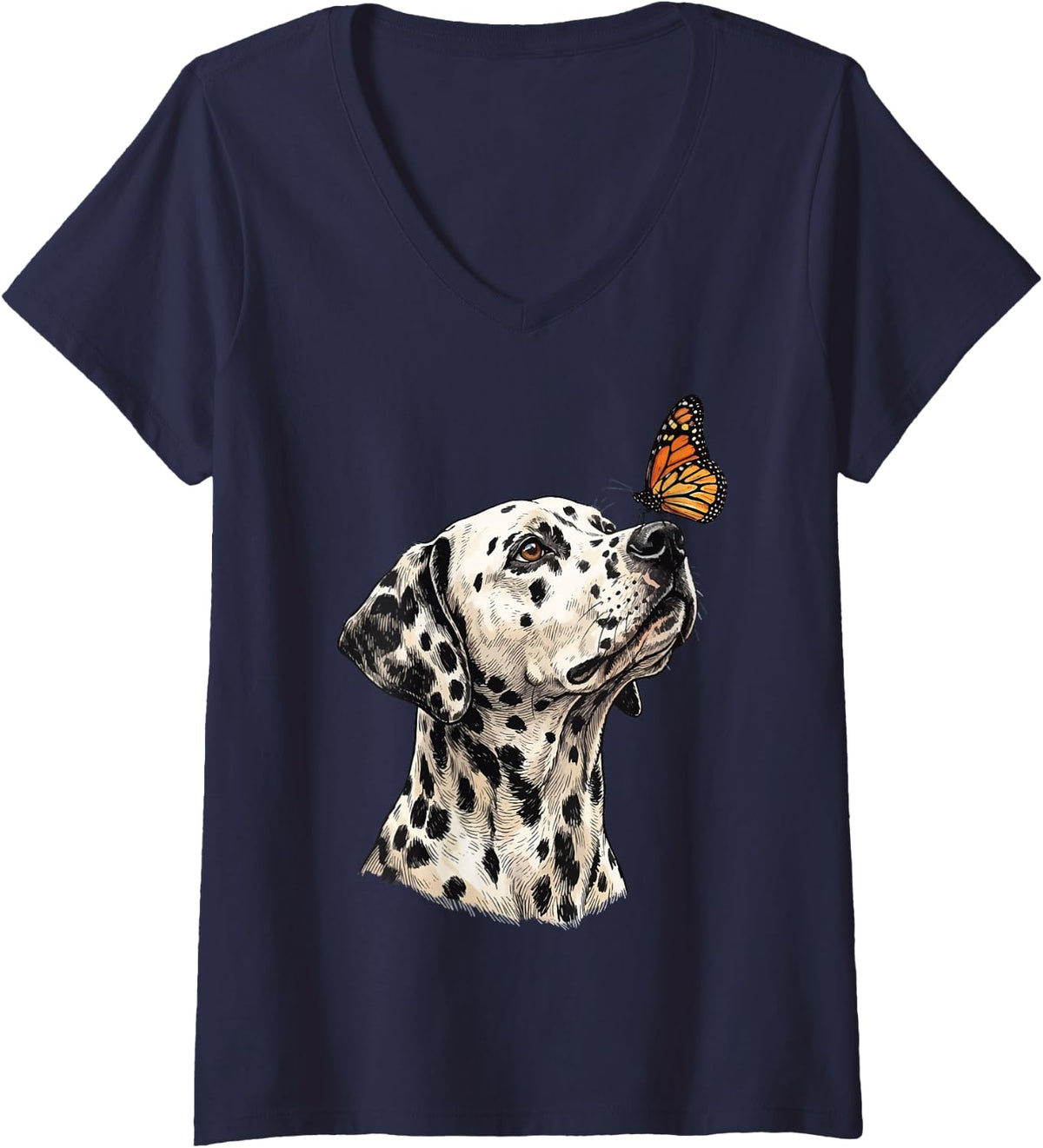 Women's Dalmatian Butterfly V-Neck T-Shirt - Navy Blue