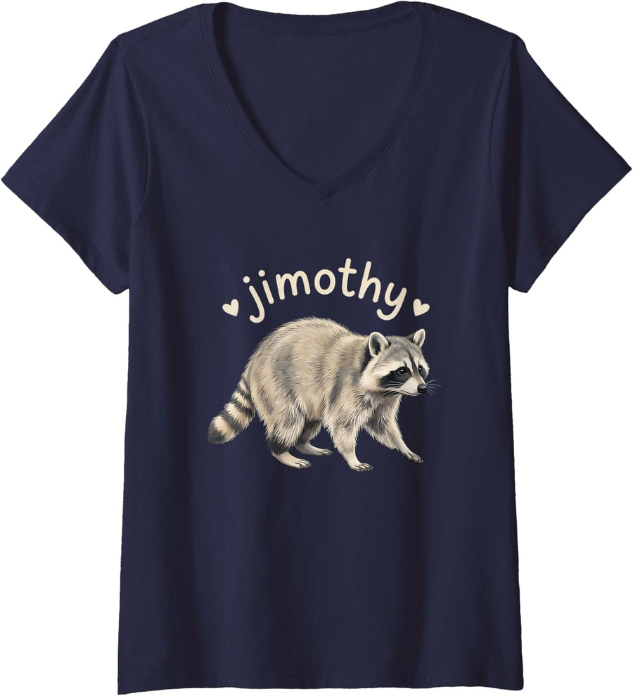 Women's Jimothy Funny Raccoon Cute Trash Panda Meme Humor V-Neck T-Shirt - Navy Blue