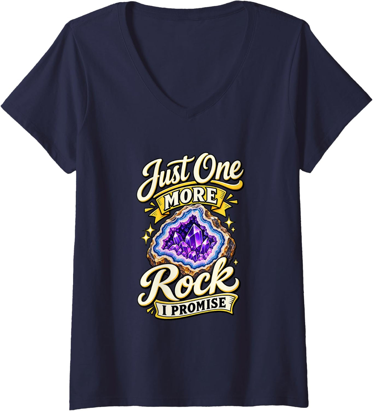 Women's Geology Lover Funny Crystal Collector V-Neck T-Shirt - Navy Blue