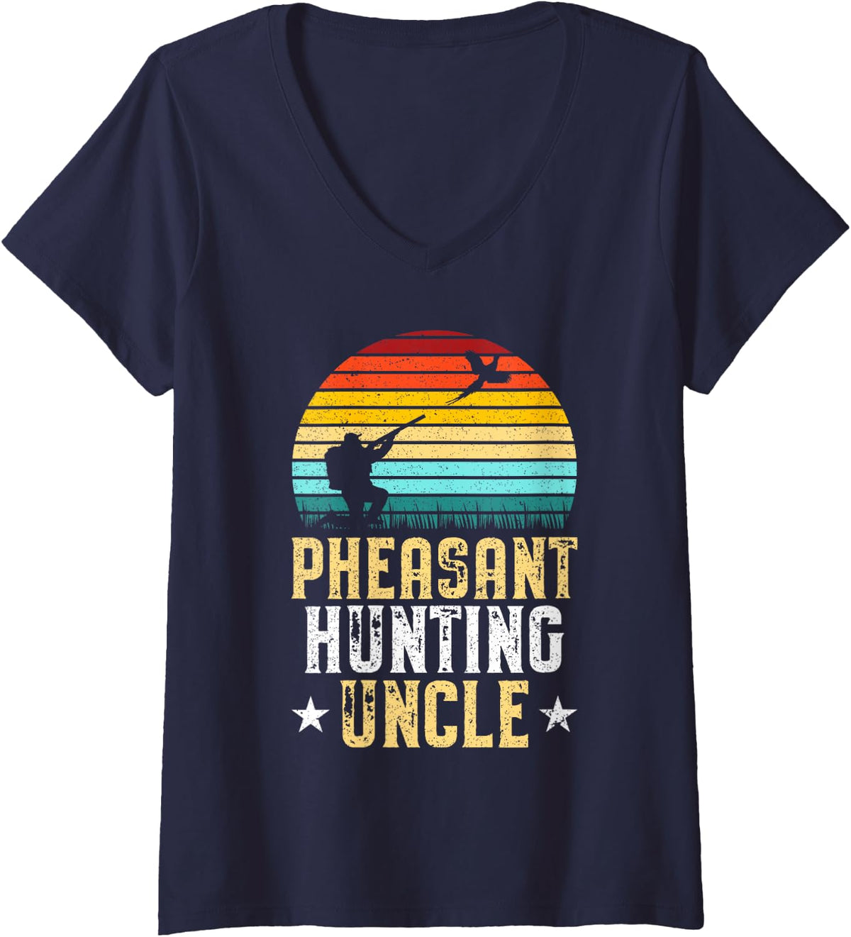 Women's Pheasant Hunting Uncle Pheasant Hunter V-Neck T-Shirt - Navy Blue