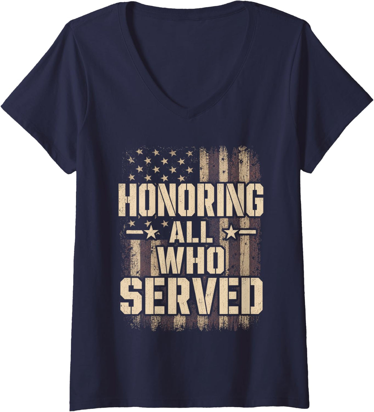 Women's Veterans Day Honoring All Who Served USA Flag Veterans V-Neck T-Shirt - Navy Blue