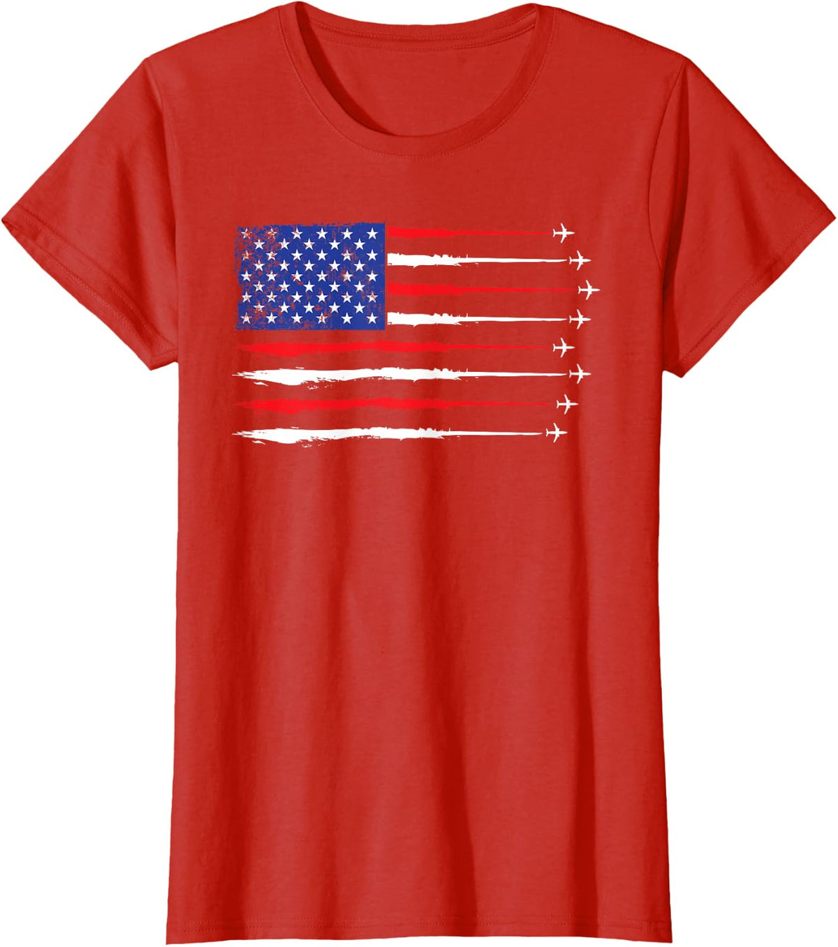 Patriotic Airplane: Stars & Stripes US Flag 4th July Patriot T-Shirt - Red
