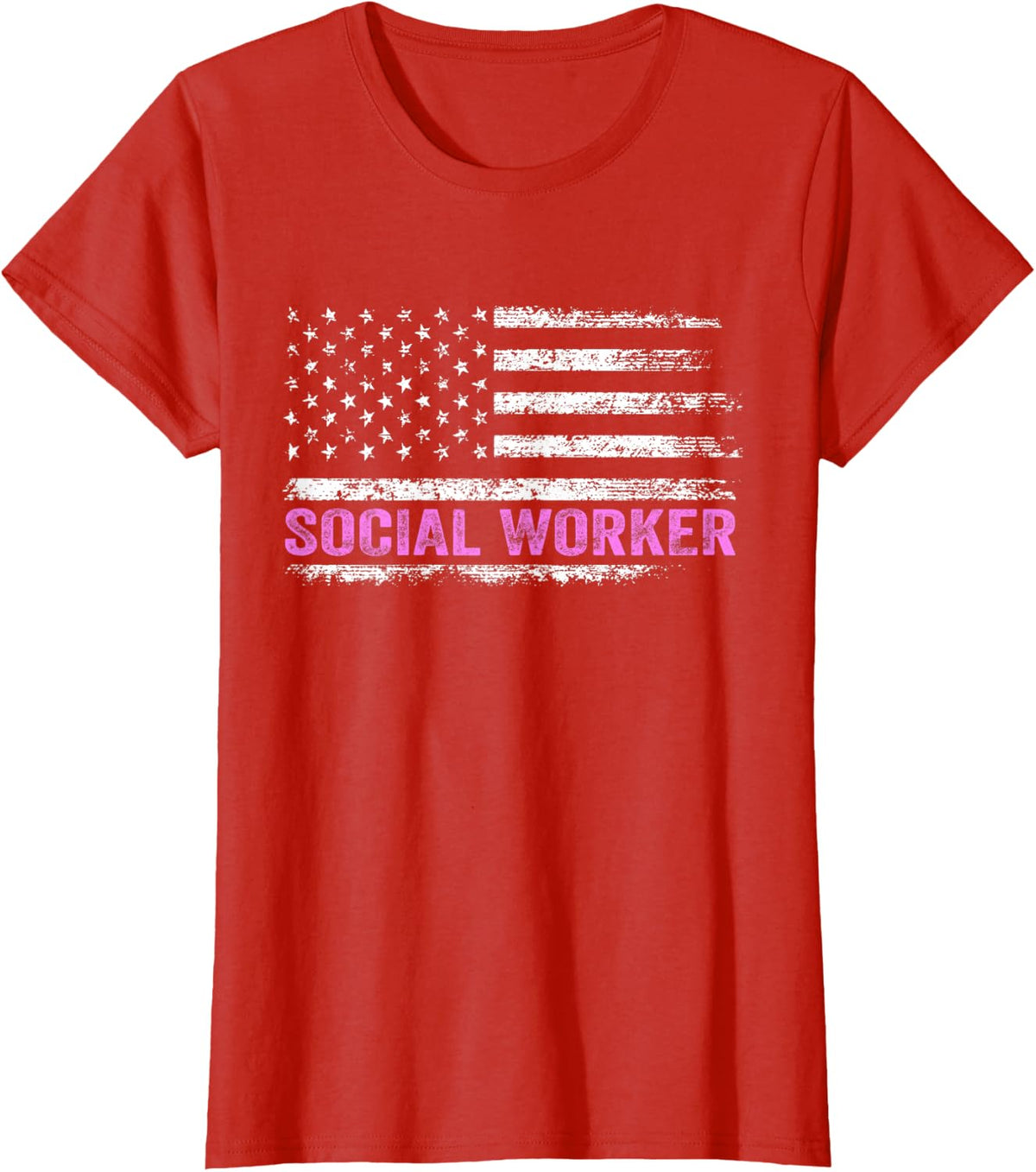All American Social Worker USA Flag - Patriot Social Worker T-Shirt for Women Kids Men - Red