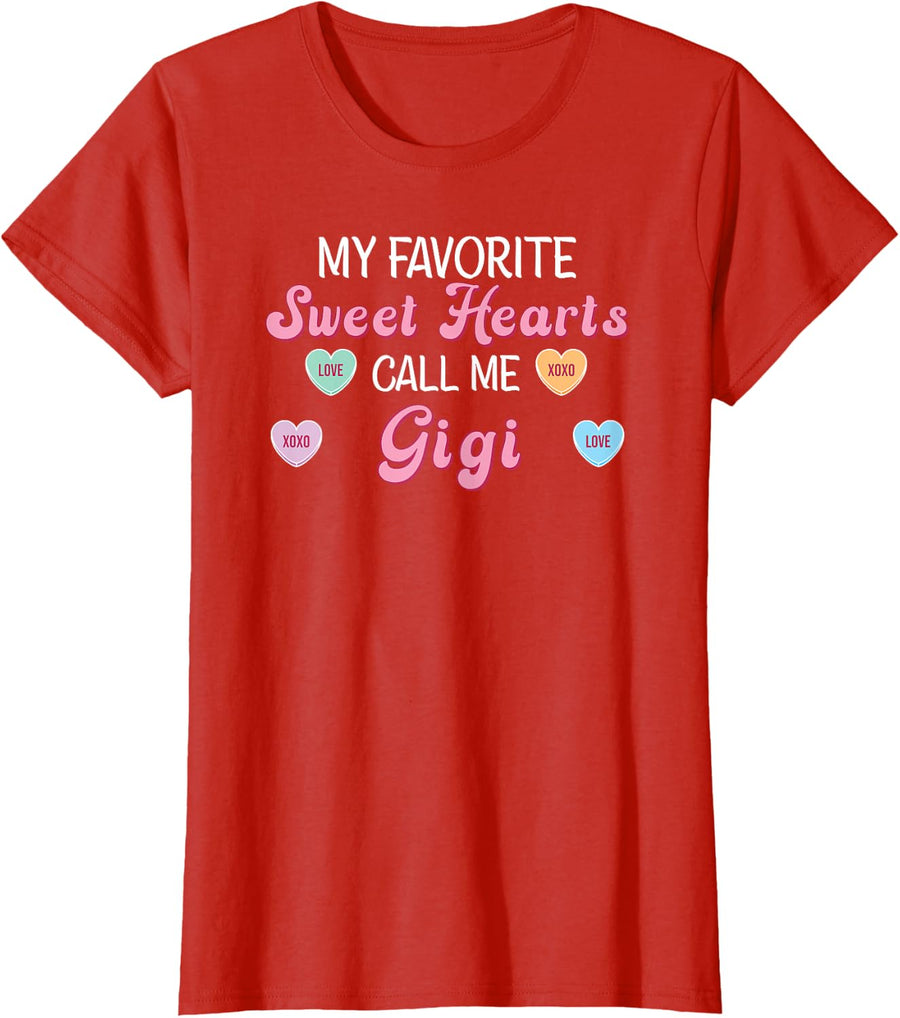 Womens Sweet Hearts Call Me Gigi Valentine Days For Gigi T-Shirt - Red