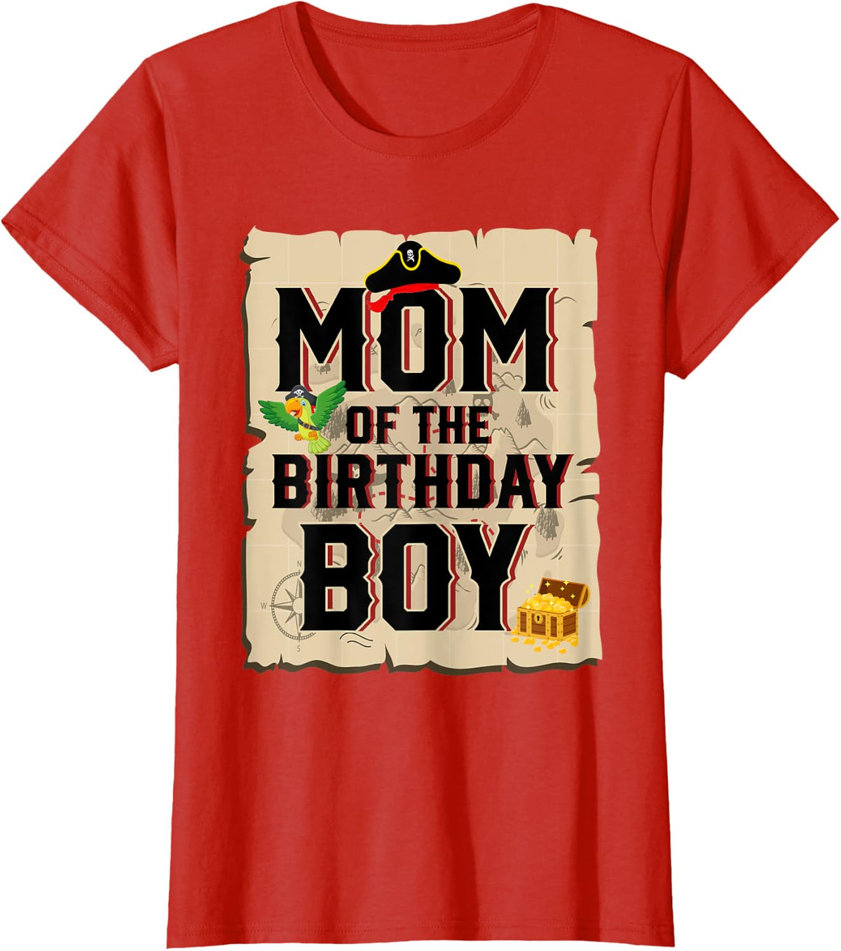 Mom Of The Birthday Boy Shirt Mother Pirate Theme 5th Bday T-Shirt - Red