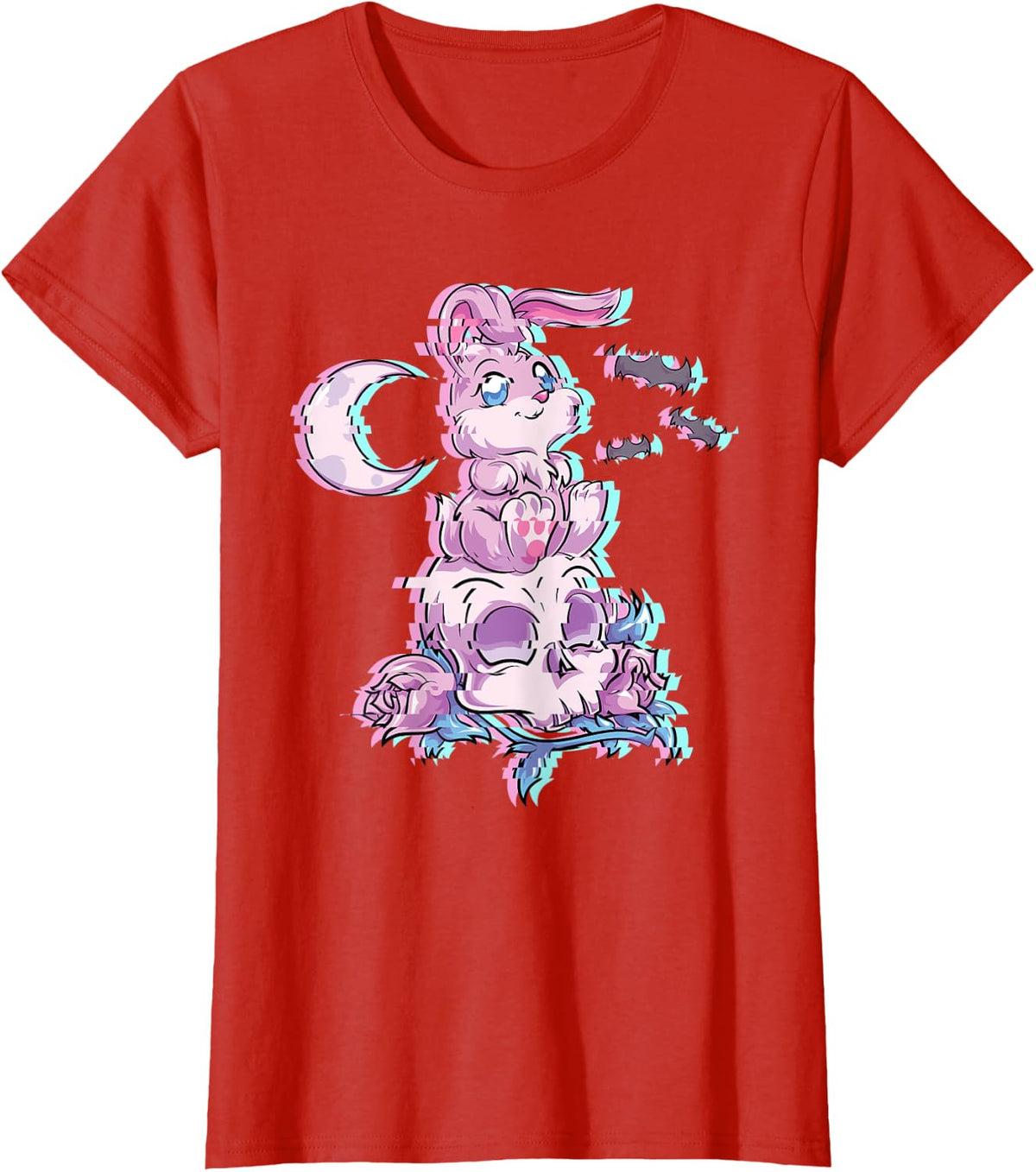 Kawaii Bunny Occult Dark Magic Anime Glitch Pastel Goth T-Shirt - Red