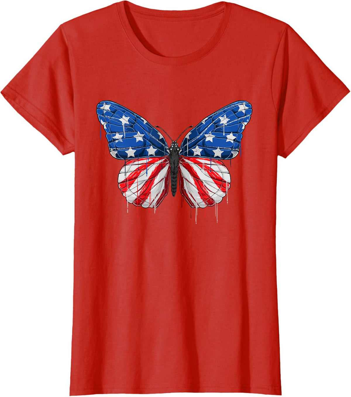 Butterfly USA Flag 4th of July For Women Girl US T-Shirt - Red