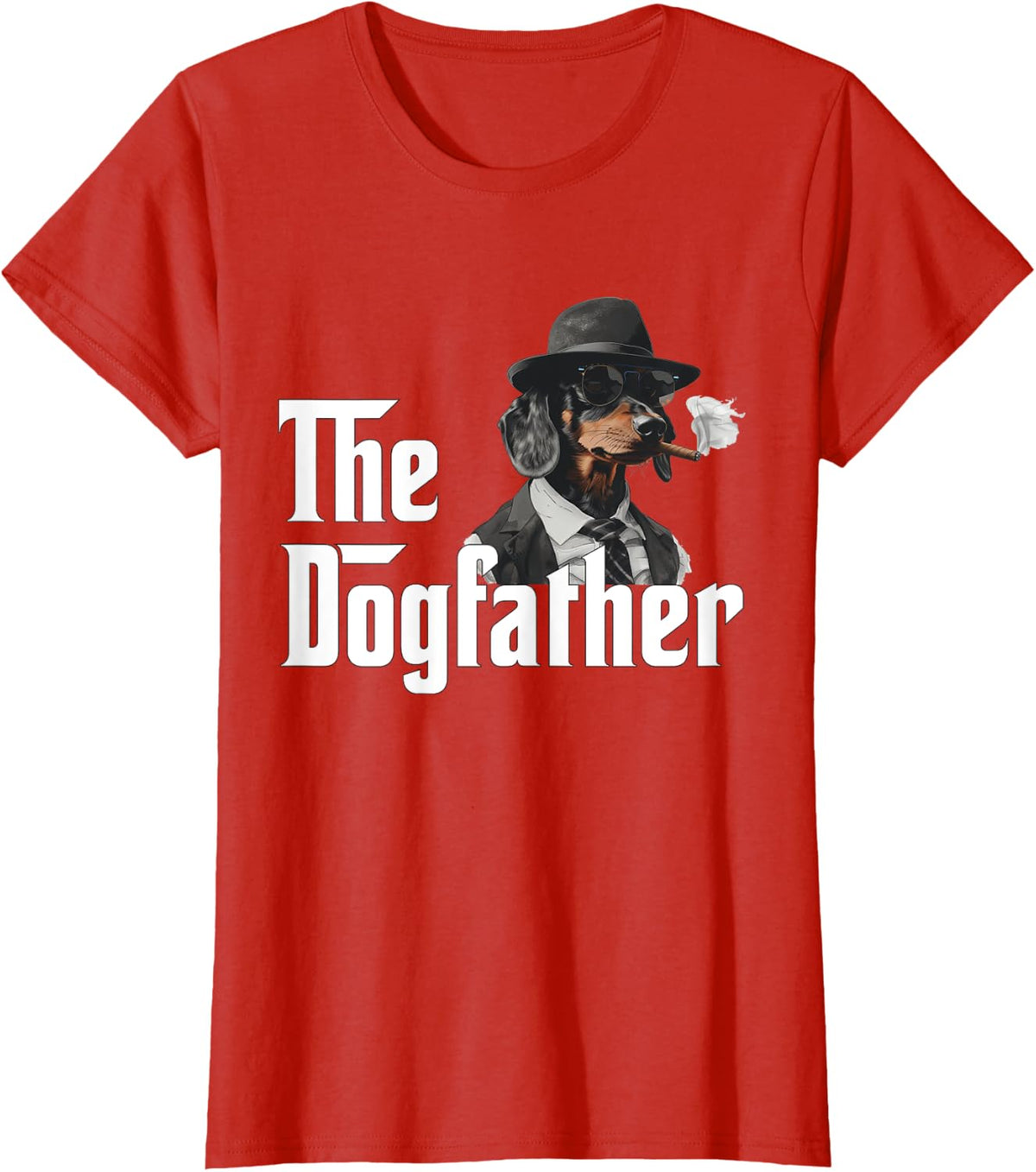 Funny Dachshund Dog Dad Design - The Dogfather T-Shirt - Red