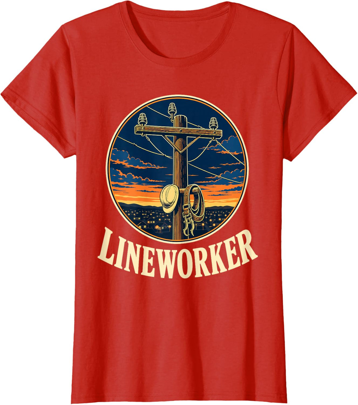 Lineworker Power Line Pole Lineman T-Shirt - Red
