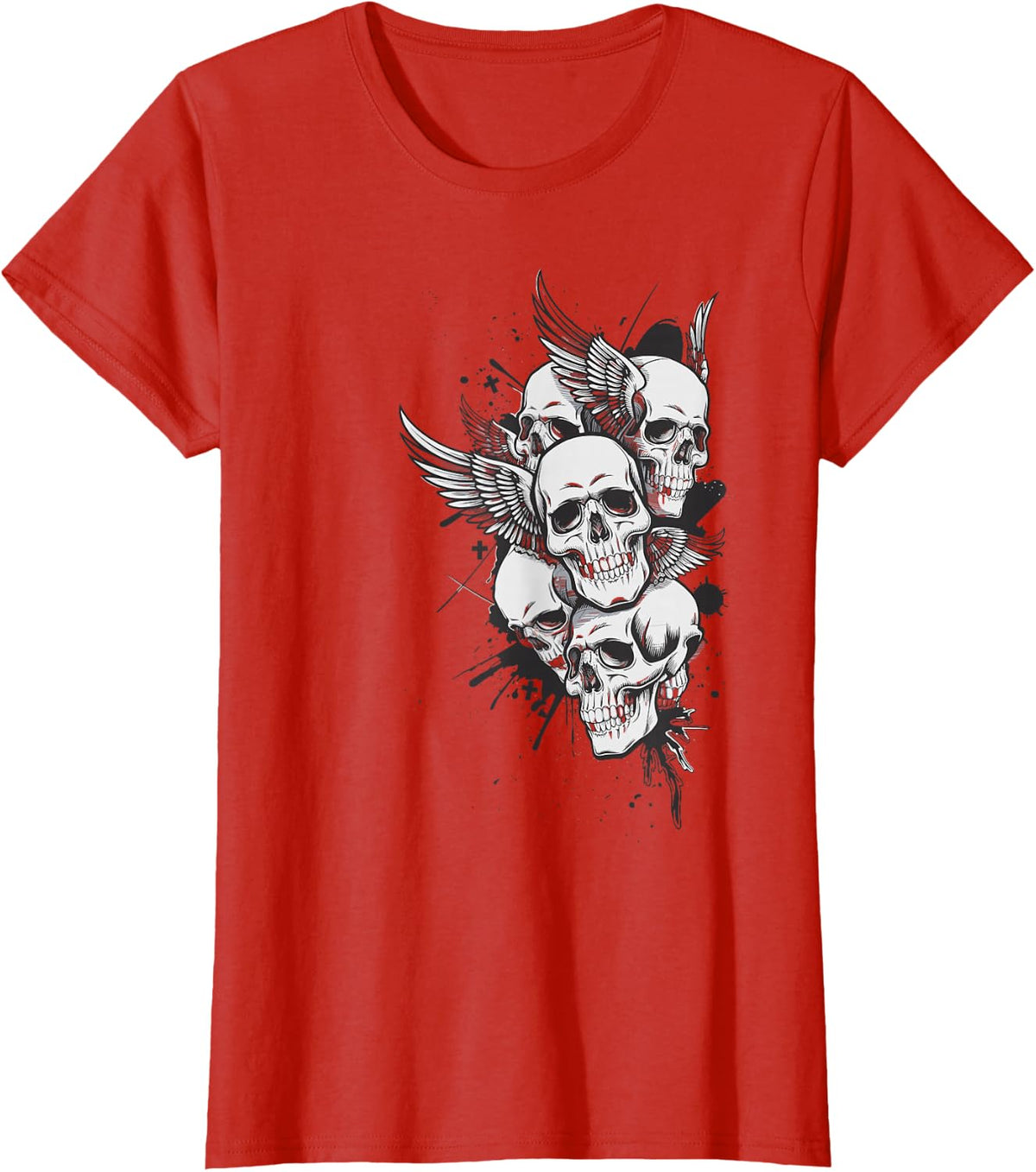 Y2K Grunge Aesthetic Alt Goth Skull Cross Gothic Tees T Shirts For Men Women - Red
