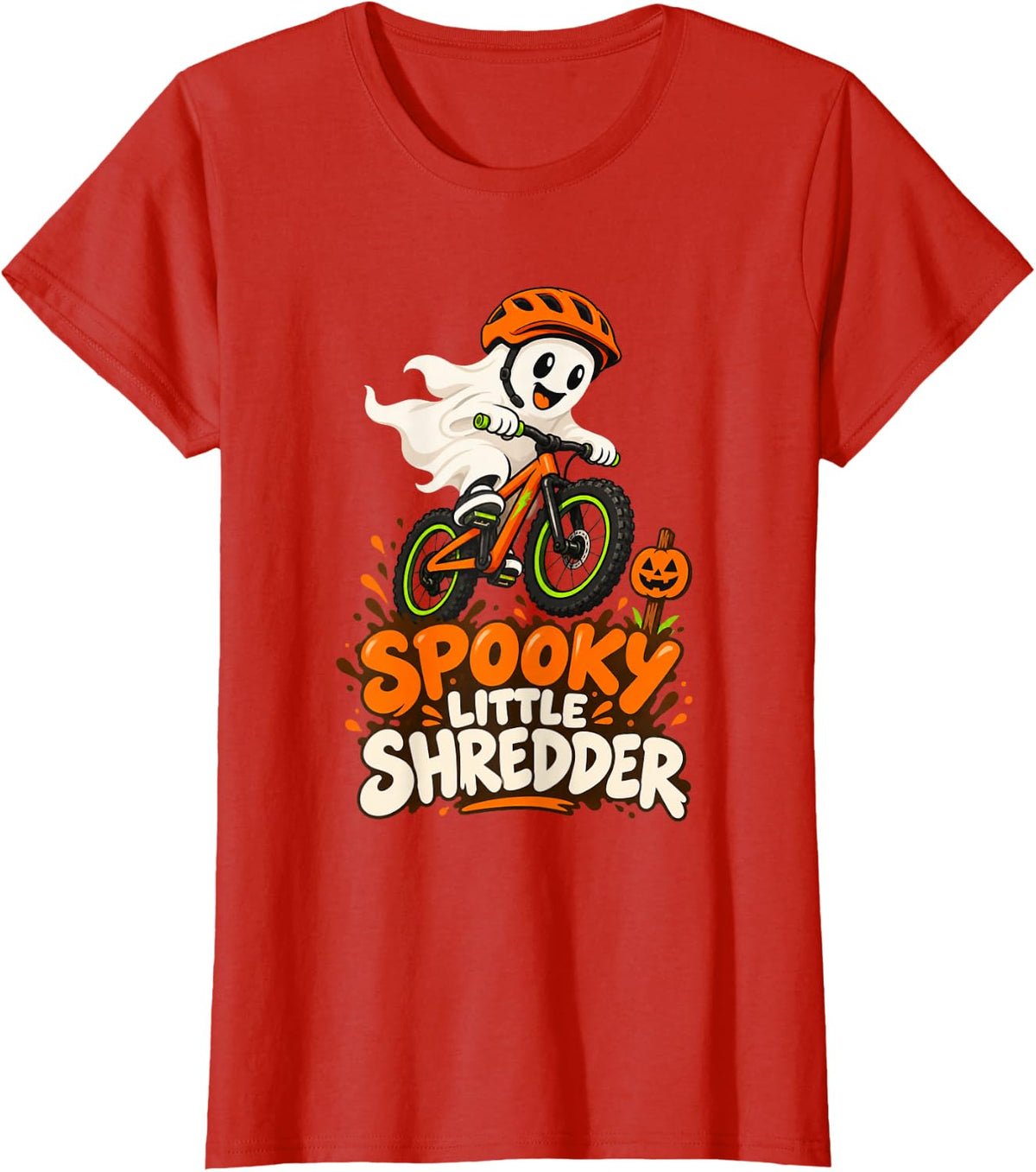 Kids Halloween Mountain Bike Spooky Little Shredder T-Shirt - Red