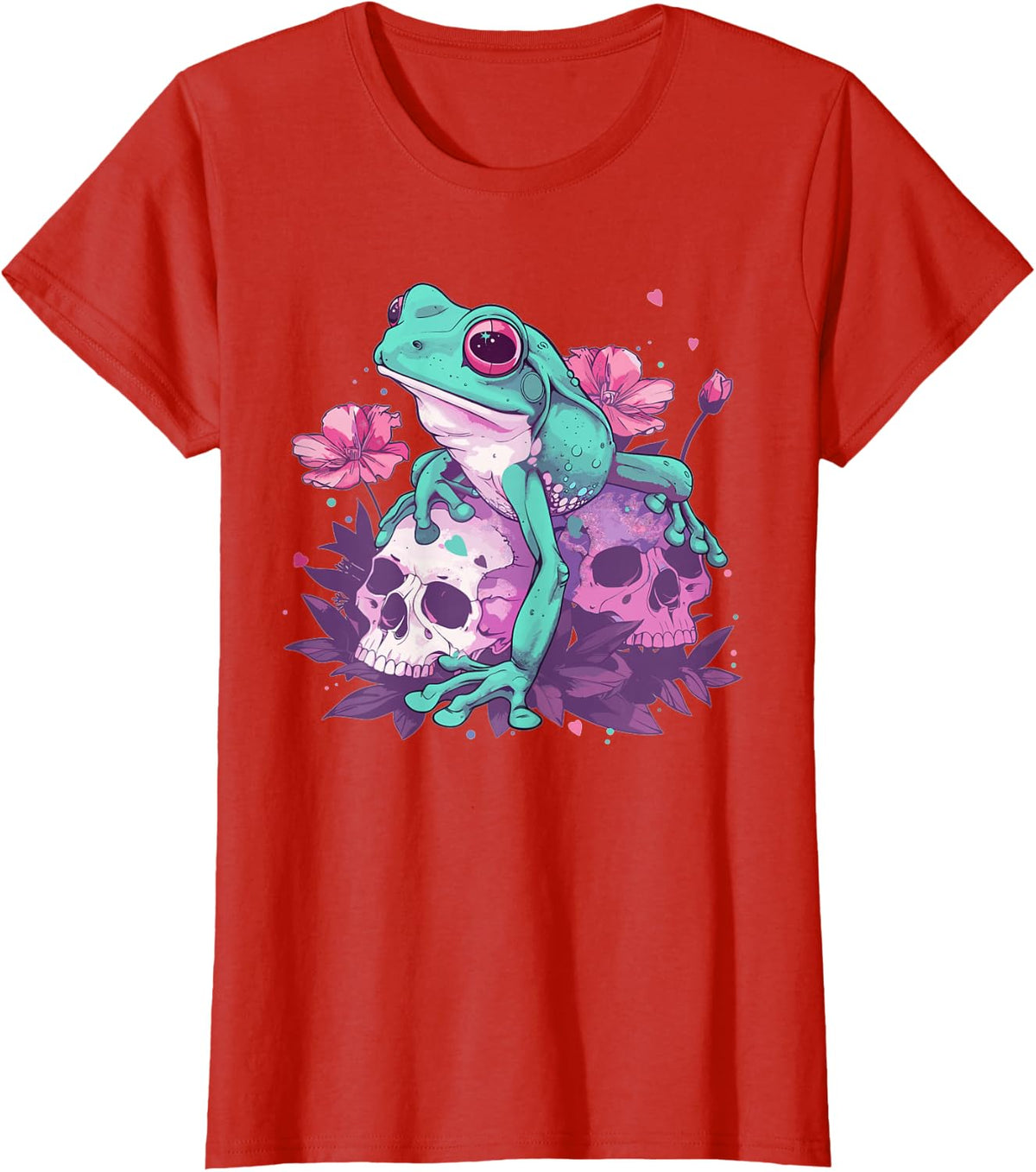 Cute Pastel Goth Frog T-Shirt, Small, Black - Red