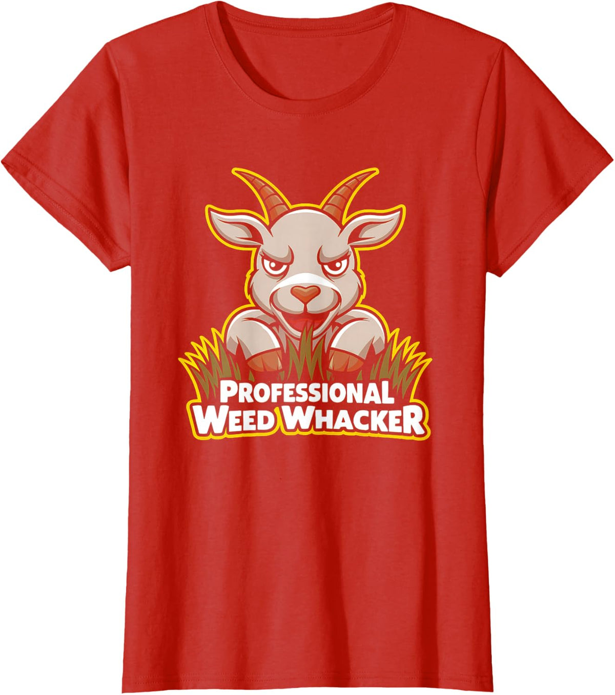 Professional Weed Whacker Funny Pygmy Goat Lawn Mowing Farm T-Shirt - Red