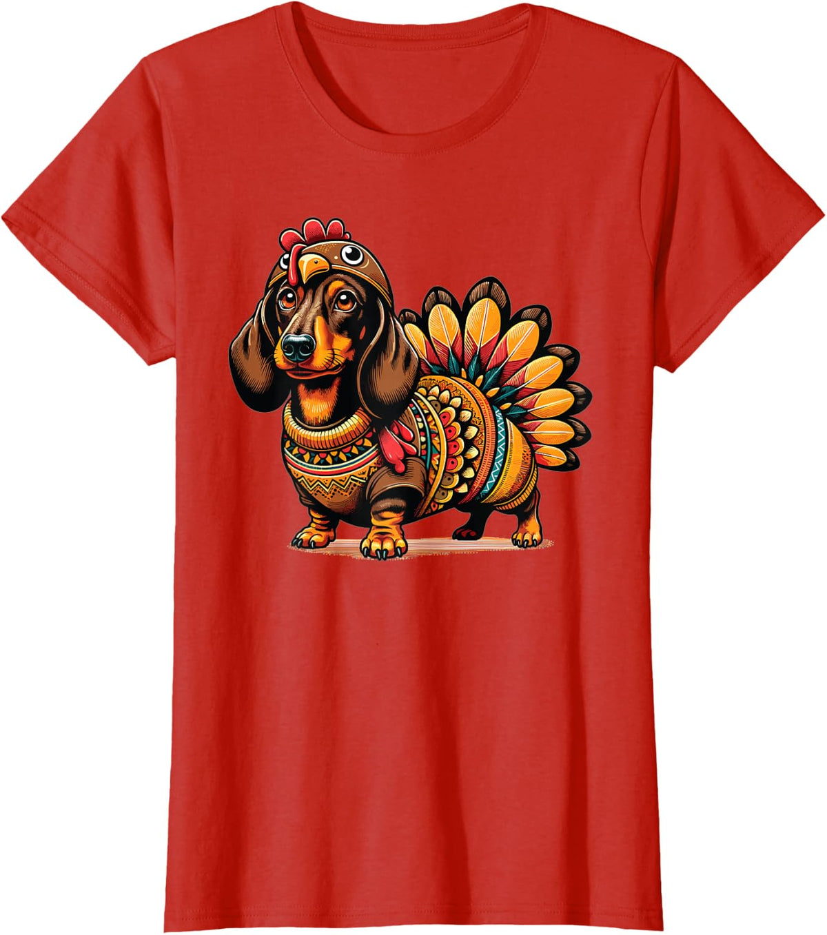 Weiner Dachshund Dog Turkey Costume Thanksgiving Tees T Shirts Men Women - Red