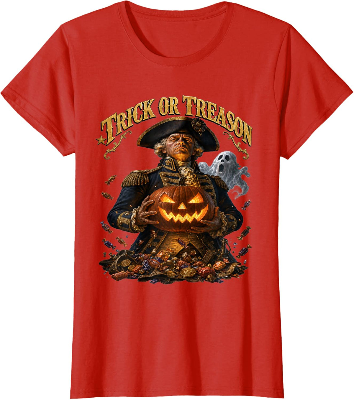 Trick Or Treason Funny Halloween American History Patriotic T-Shirt - Red