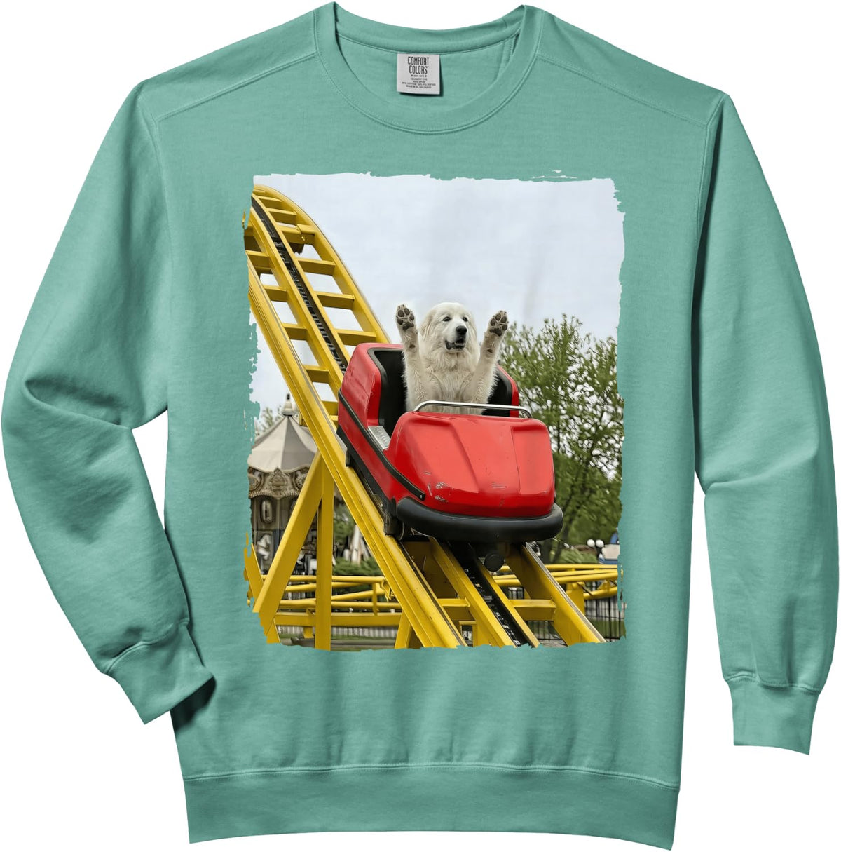Great Pyrenees Roller Coaster Comfort Colors Adult Sweatshirt - Adult Unisex Light Green