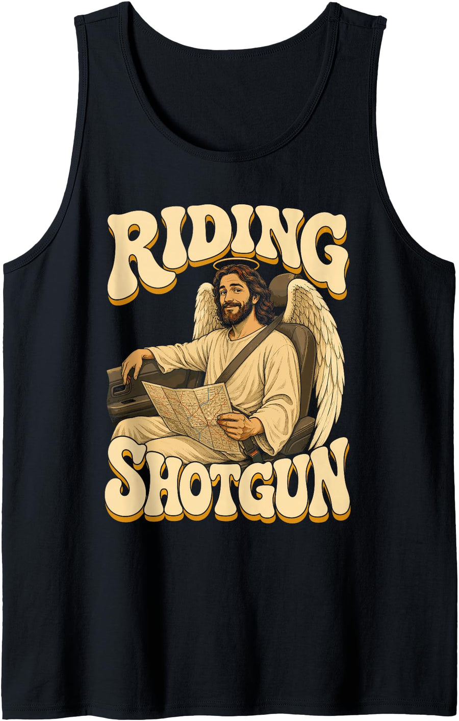 Riding Shotgun Guardian Angel Christian Car Sleeveless Tank Top - Black