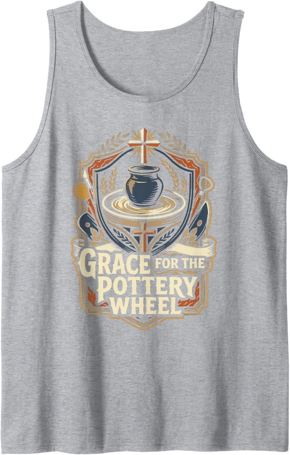 Men's Christian Potter Jesus Christ Clay Wheel Kiln Pottery Sleeveless Tank Top - Heather Grey