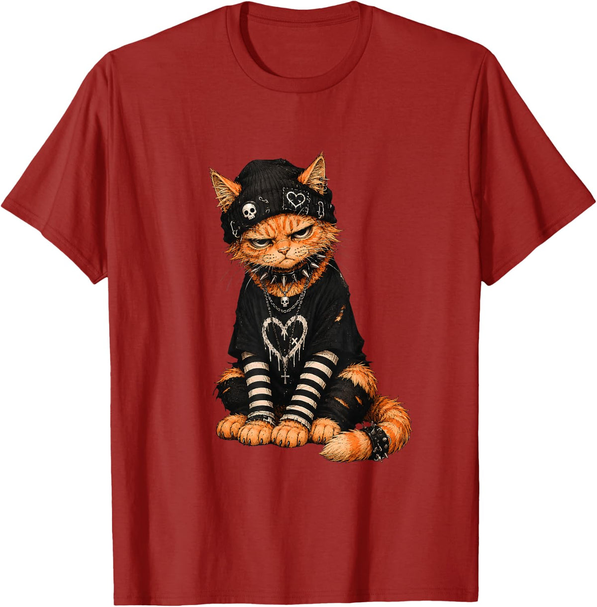 Kitten Gothic Emo Aesthetic, Goth Cat Alternative Edgy T-Shirt - Cranberry Red