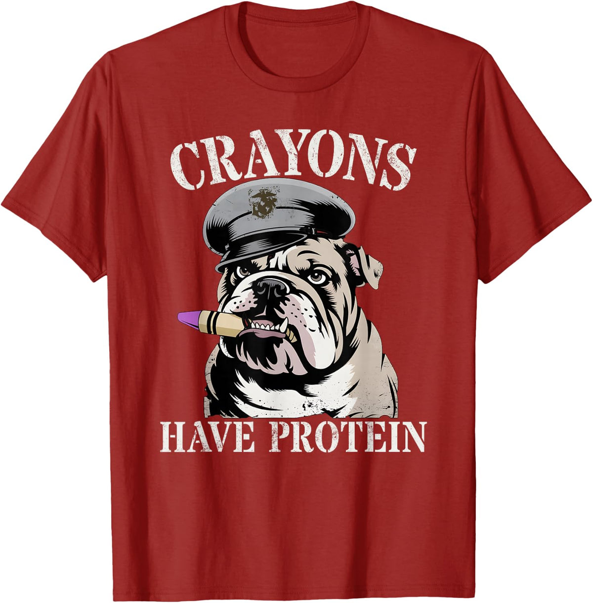 Cute Crayons Have Protein Military Son Dad Dog Jarhead Joke T-Shirt - Cranberry Red
