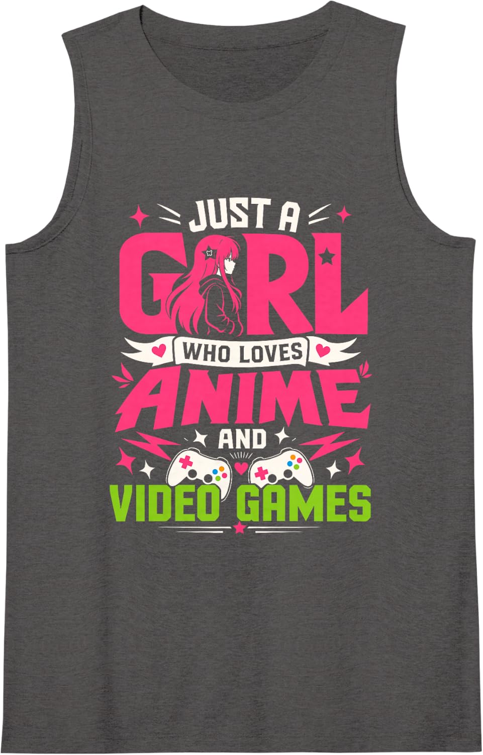 Women's Just A Girl Who Loves Anime and Video Games Sleeveless Tank Top - Dark Heather Grey