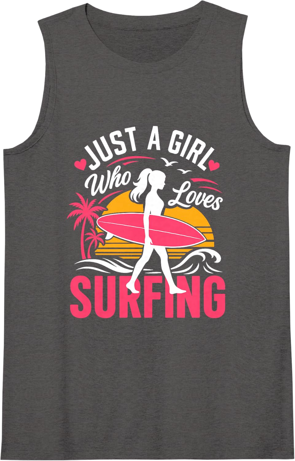Women's Just A Girl Who Loves Surfing Sleeveless Tank Top - Dark Heather Grey