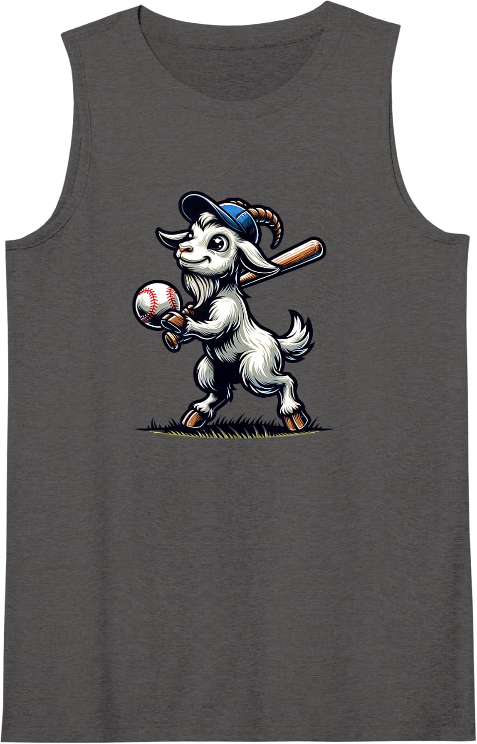 Women's Cute Goat Playing Baseball Men Women Children Sleeveless Tank Top - Dark Heather Grey