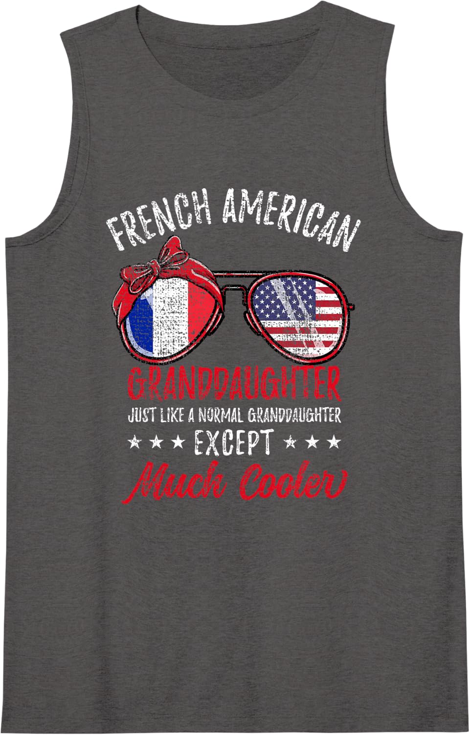 Women's French American Granddaughter Sunglasses French Roots Sleeveless Tank Top - Dark Heather Grey