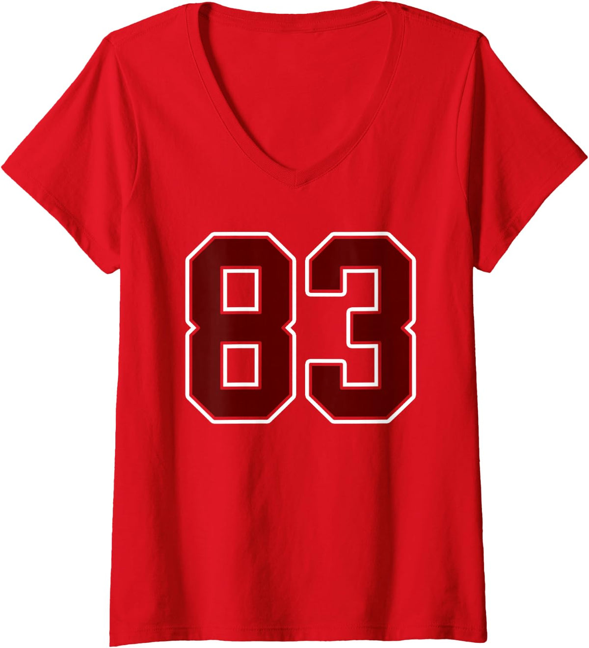Women's Maroon and White Number 83 Jersey Player Uniform #83 Fan V-Neck T-Shirt - Red